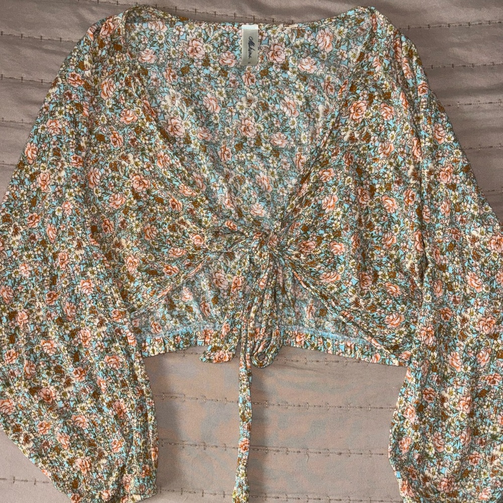 Mahina Floral Blouse - Blue and Brown